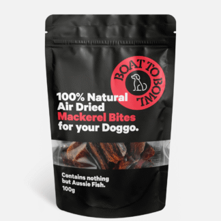 Boat to Bowl Mackerel Bites Dog Treats 100g pouch with red label